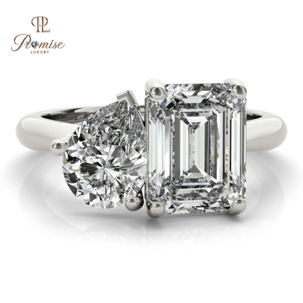 Toi et Moi Diamond Ring Emerald & Pear Cut – Art Deco Engagement Ring