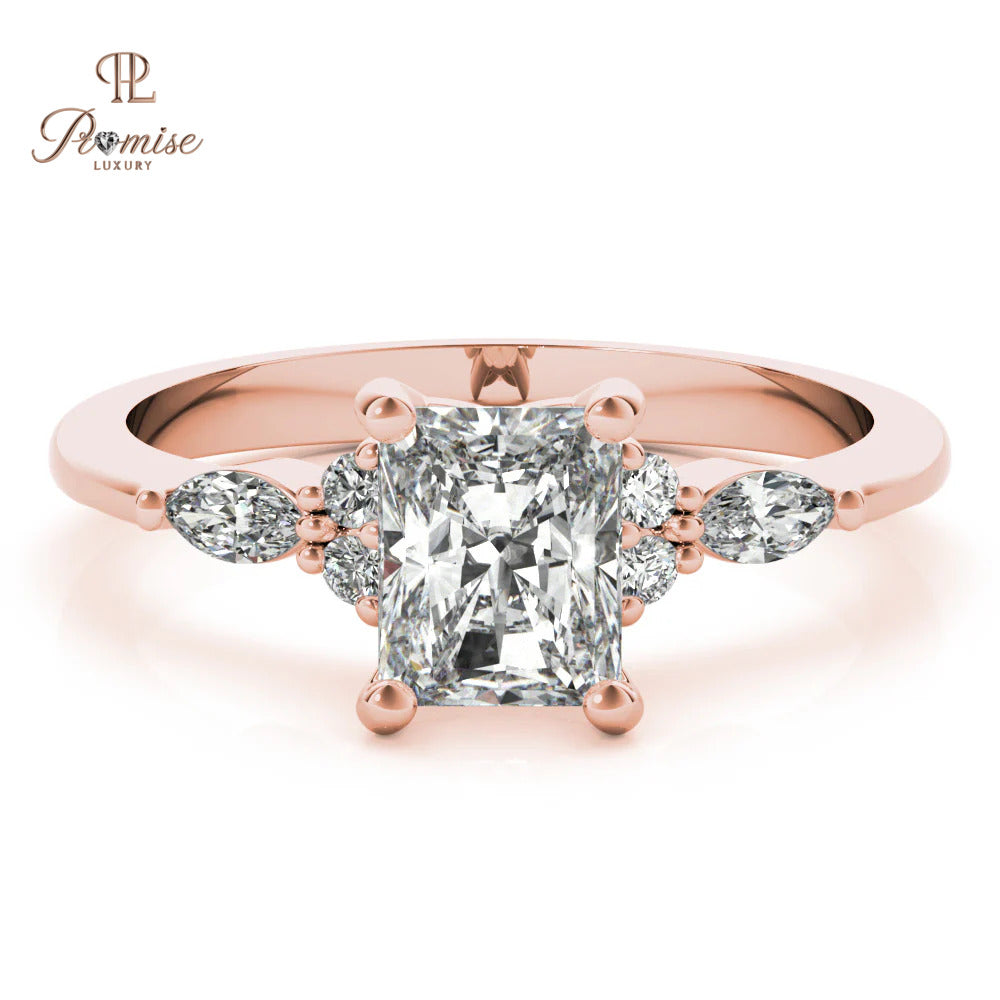 Radiant Cut Diamond Engagement Ring with Round & Marquise Side Stones
