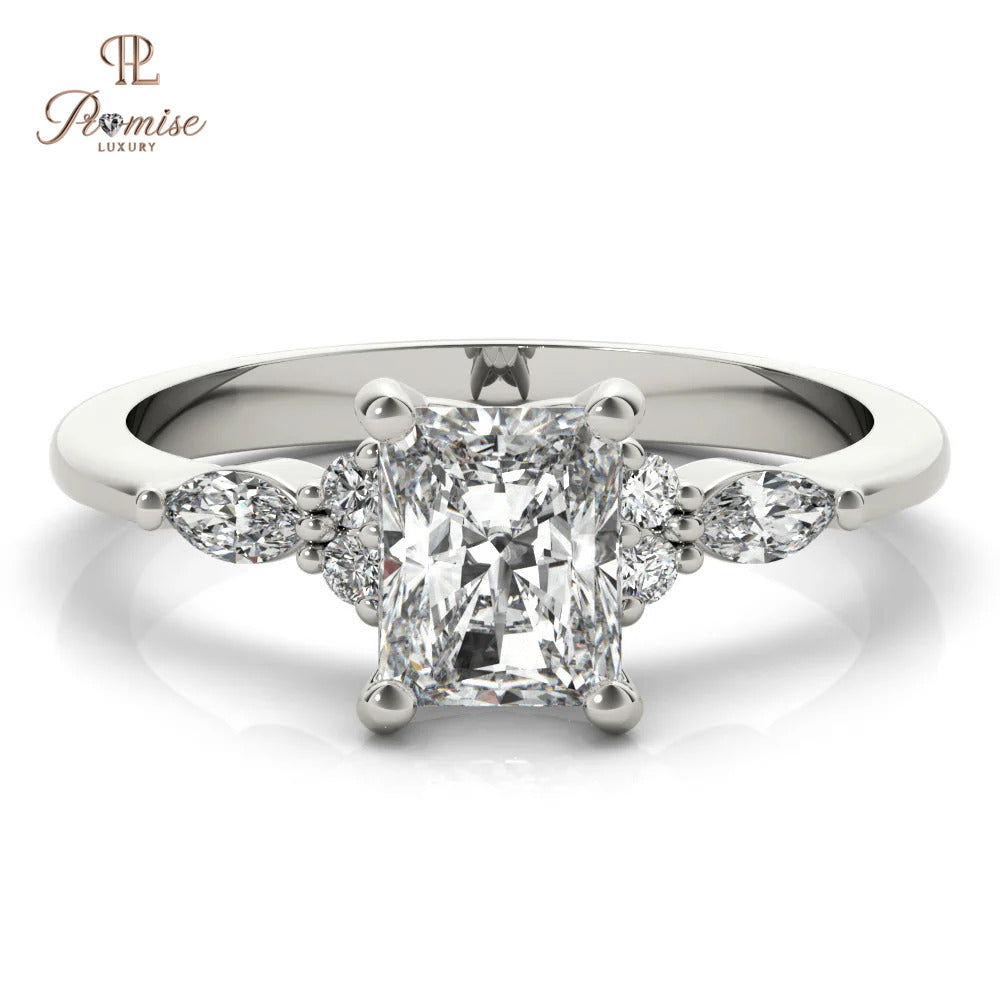 Radiant Cut Diamond Engagement Ring with Round & Marquise Side Stones