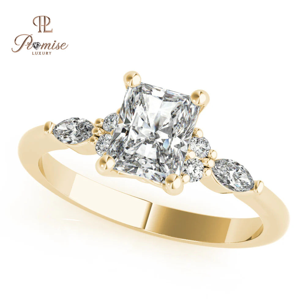 Radiant Cut Diamond Engagement Ring with Round & Marquise Side Stones