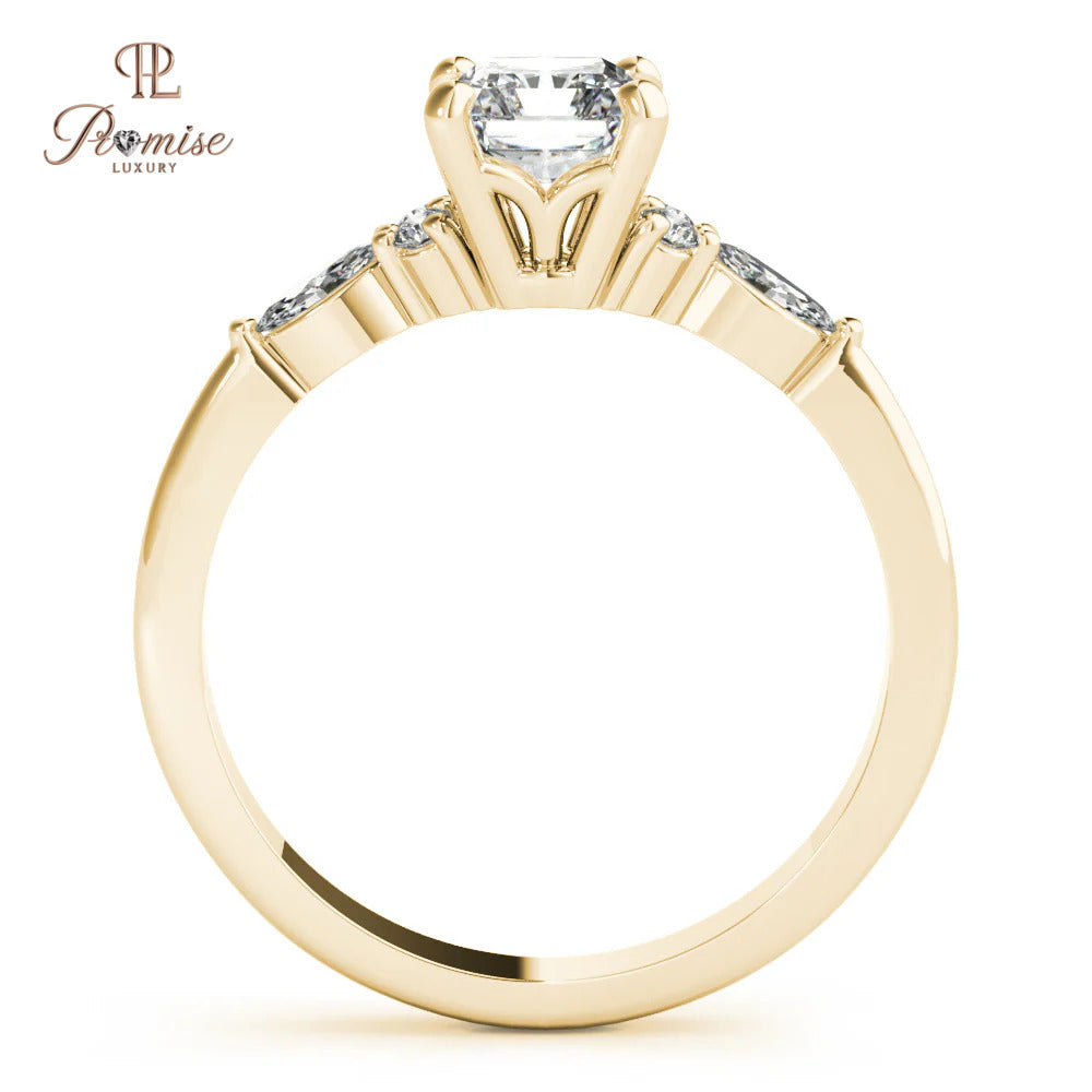 Radiant Cut Diamond Engagement Ring with Round & Marquise Side Stones