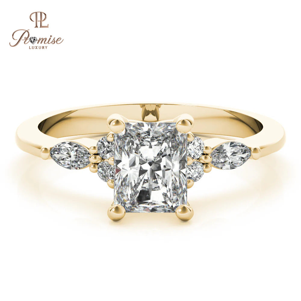 Radiant Cut Diamond Engagement Ring with Round & Marquise Side Stones