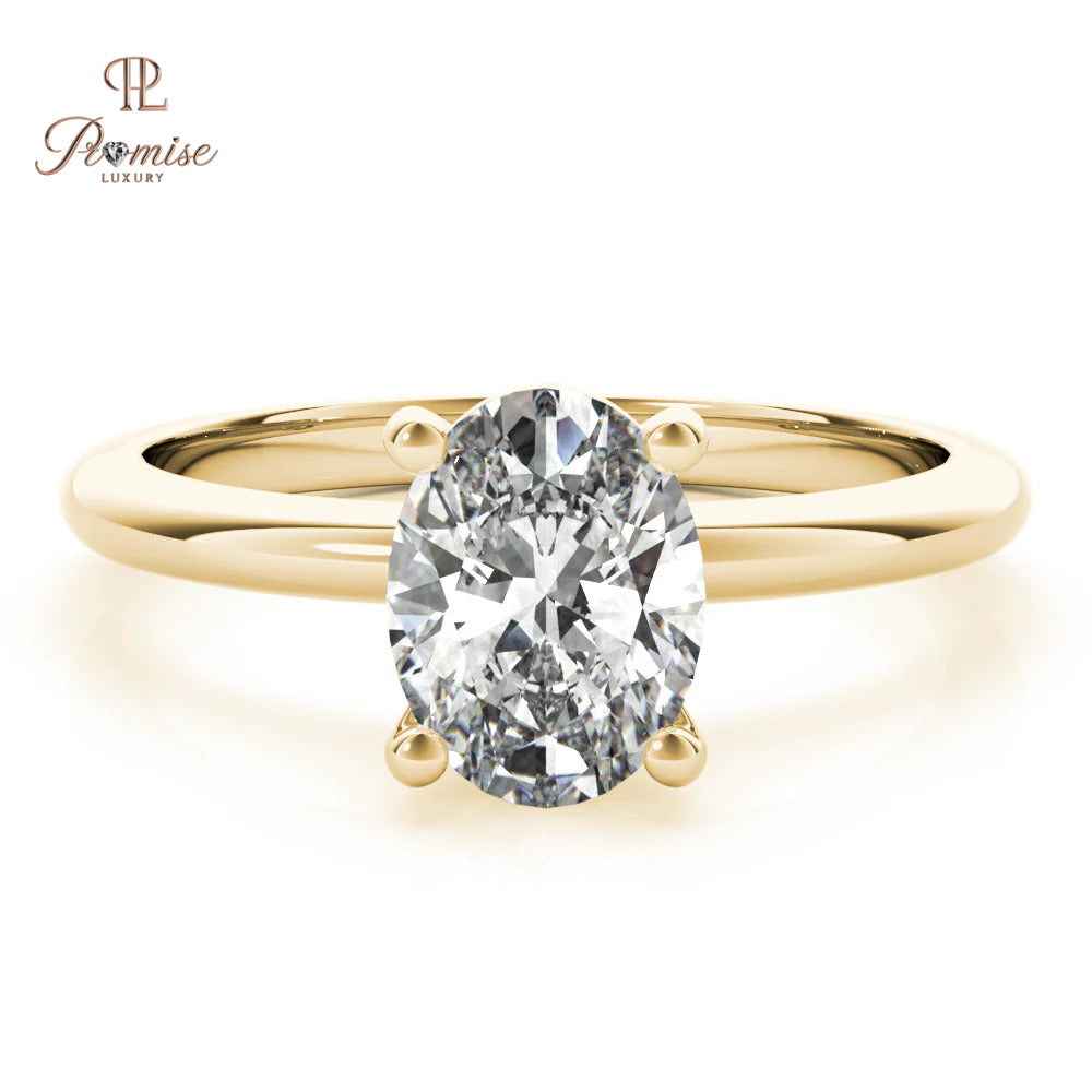 Classic Oval cut lab grown Diamond Solitaire Engagement Ring, Minimalist 18k Gold Wedding Ring, Gift for her