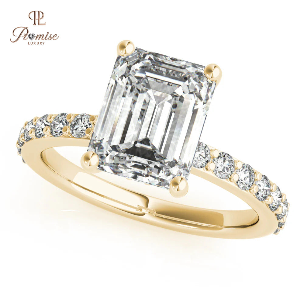 Hidden Halo Emerald Cut Lab Diamond Ring – Modern Bridal Engagement Ring