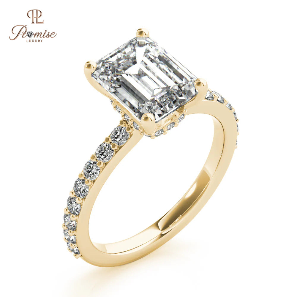 Hidden Halo Emerald Cut Lab Diamond Ring – Modern Bridal Engagement Ring