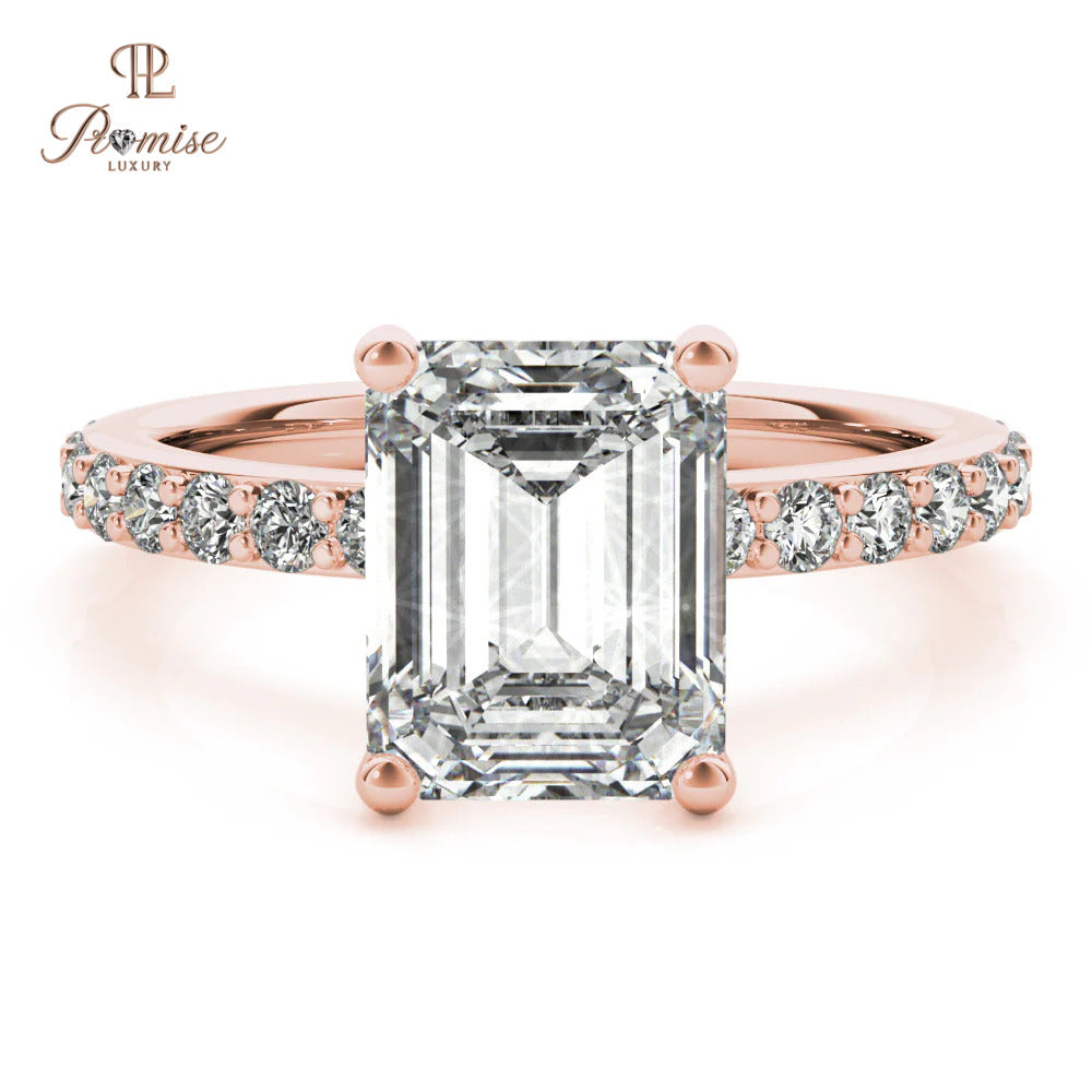 Hidden Halo Emerald Cut Lab Diamond Ring – Modern Bridal Engagement Ring