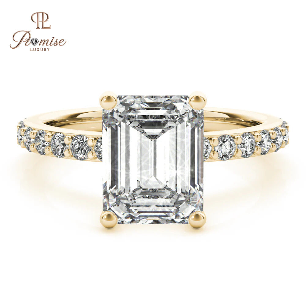 Hidden Halo Emerald Cut Lab Diamond Ring – Modern Bridal Engagement Ring