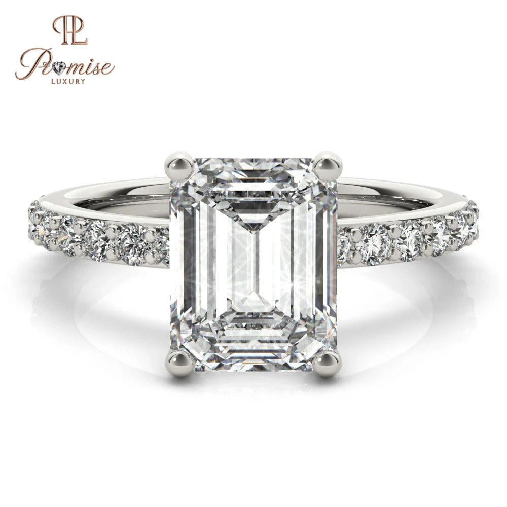 Hidden Halo Emerald Cut Lab Diamond Ring – Modern Bridal Engagement Ring