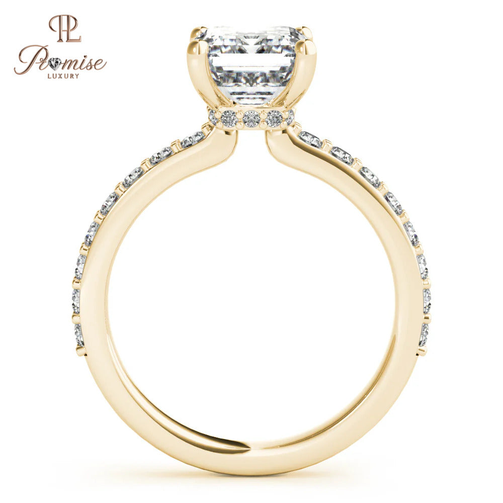 Hidden Halo Emerald Cut Lab Diamond Ring – Modern Bridal Engagement Ring