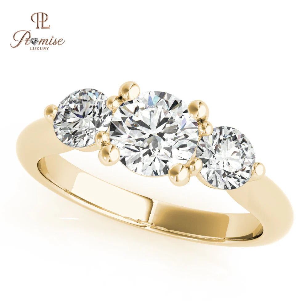 3 Stone Round cut Lab Grown Diamond Engagement Ring - Classic Triology Ring