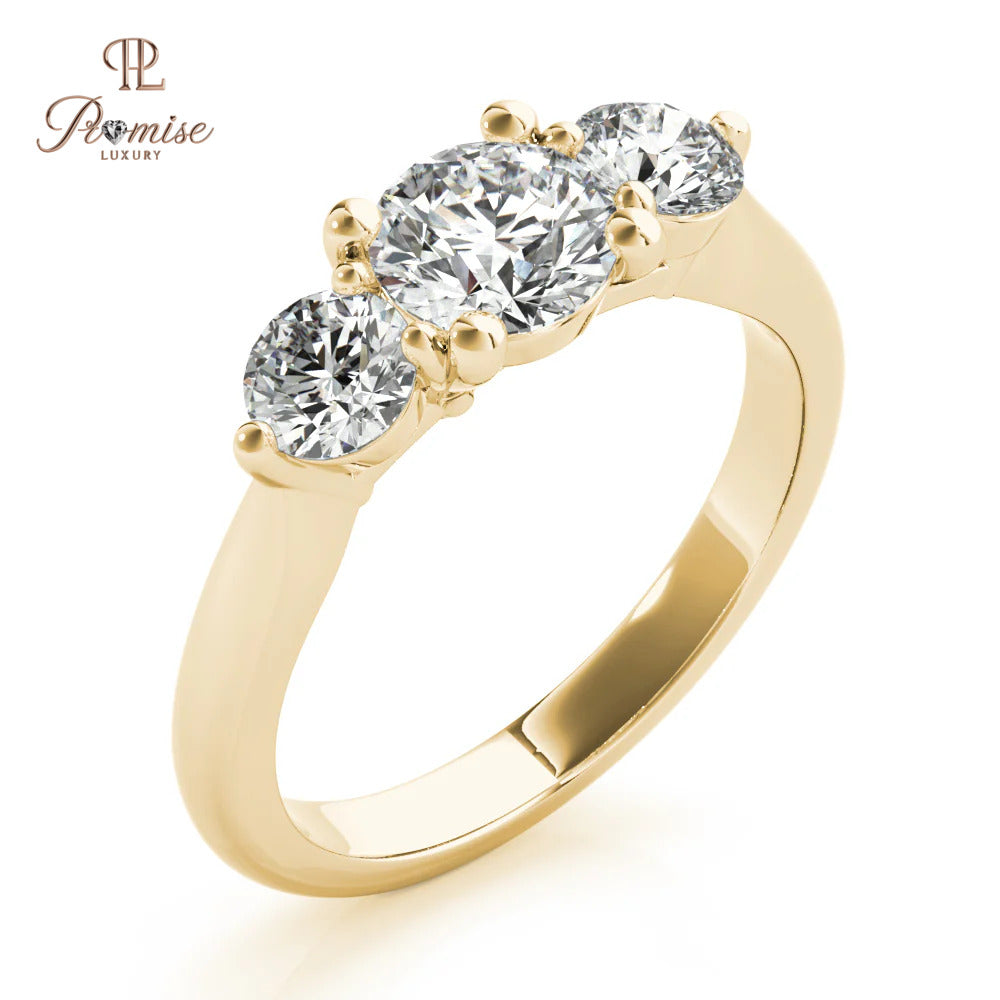 3 Stone Round cut Lab Grown Diamond Engagement Ring - Classic Triology Ring