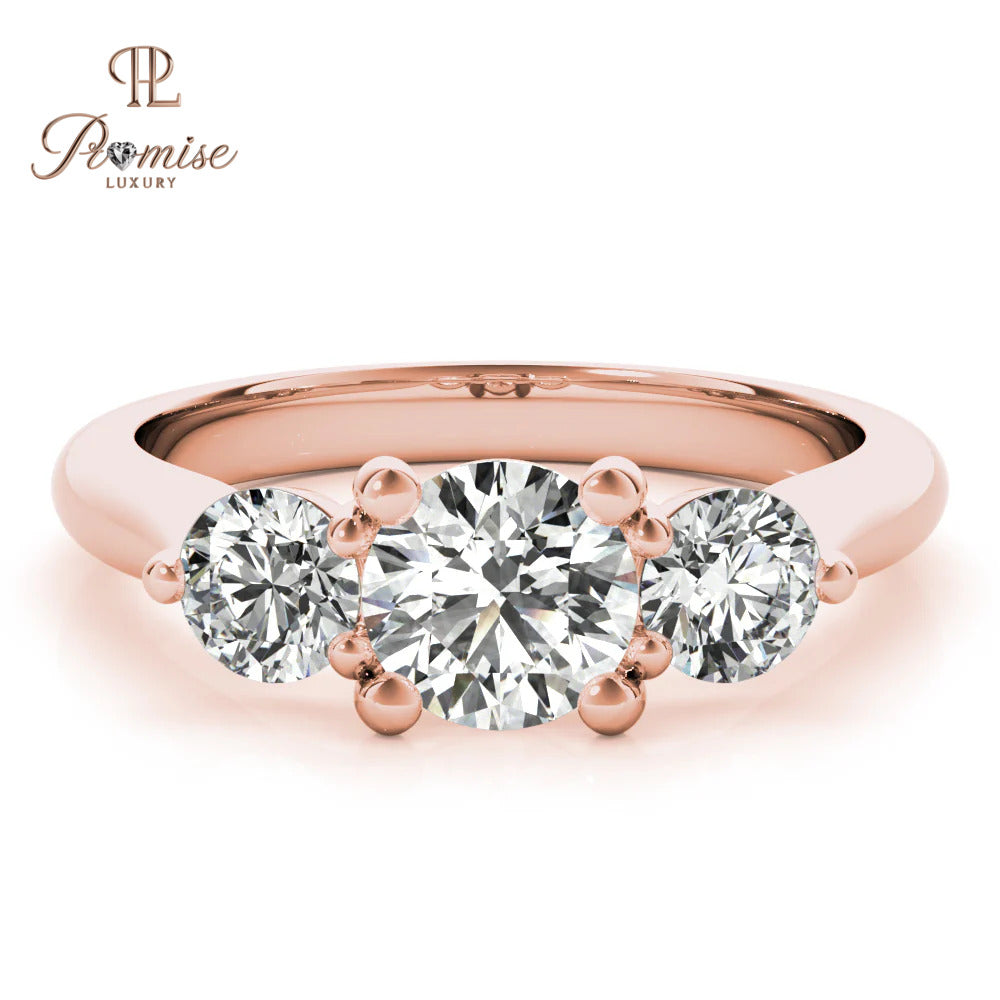 3 Stone Round cut Lab Grown Diamond Engagement Ring - Classic Triology Ring