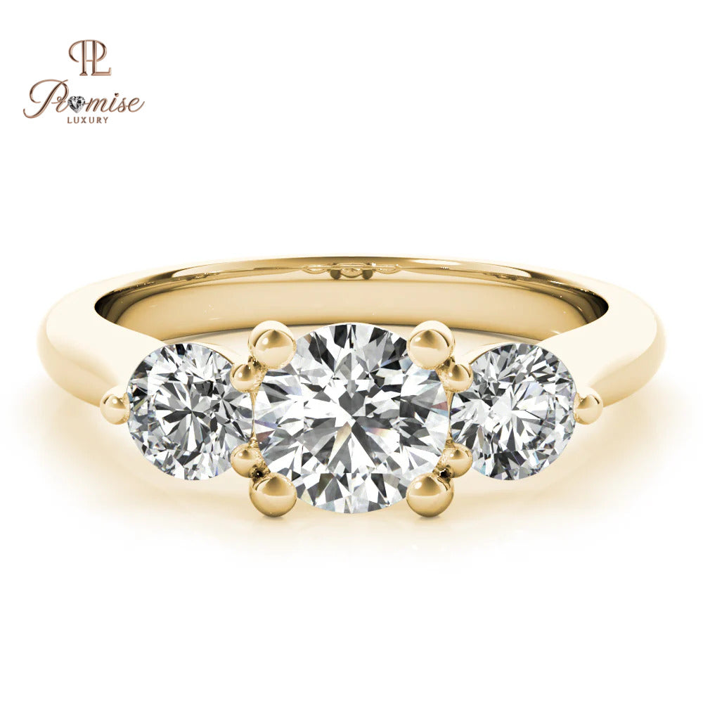 3 Stone Round cut Lab Grown Diamond Engagement Ring - Classic Triology Ring