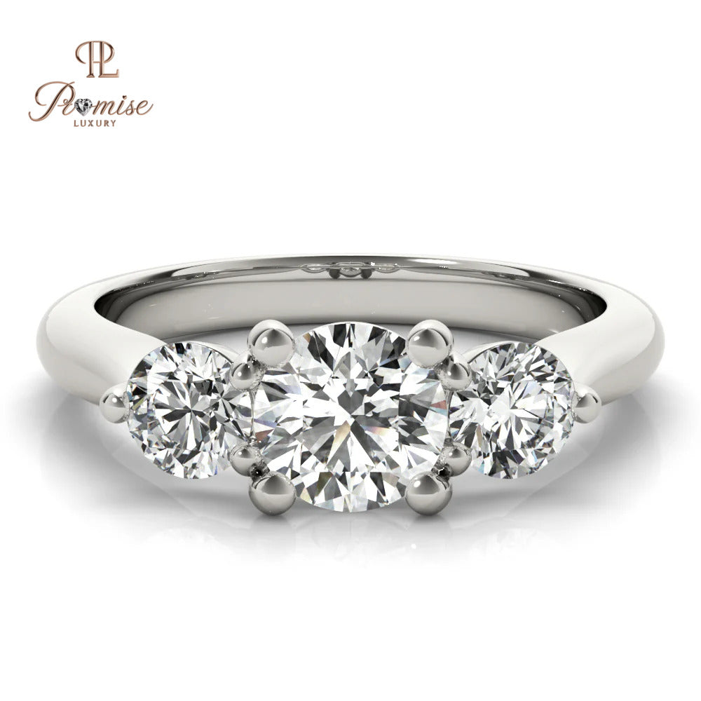 3 Stone Round cut Lab Grown Diamond Engagement Ring - Classic Triology Ring
