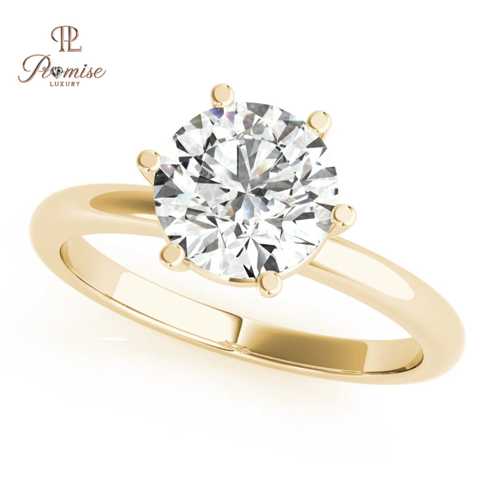 Round OffSet 6 Prong Diamond Engagement Ring in Gold
