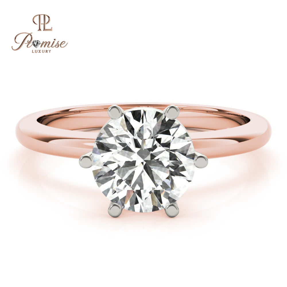 Round OffSet 6 Prong Diamond Engagement Ring in Gold
