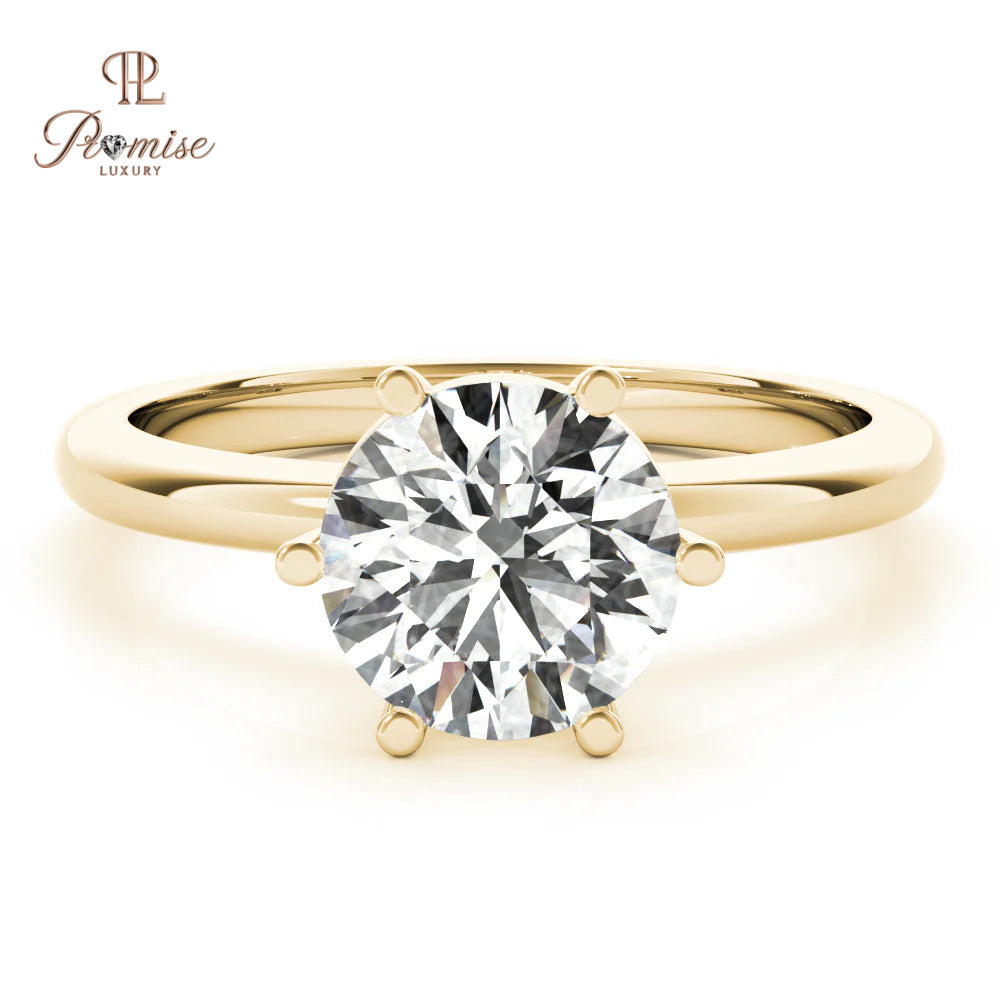 Round OffSet 6 Prong Diamond Engagement Ring in Gold