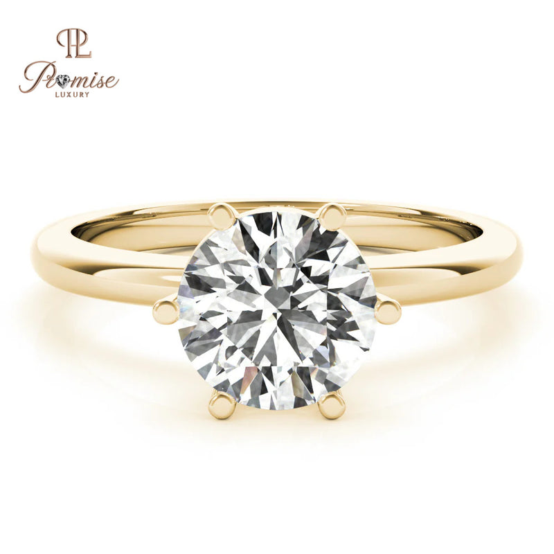 Round OffSet 6 Prong Diamond Engagement Ring in Gold
