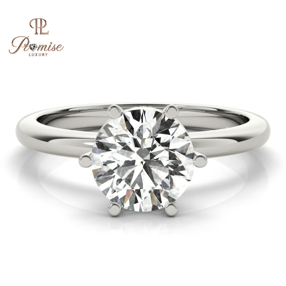Round OffSet 6 Prong Diamond Engagement Ring in Gold