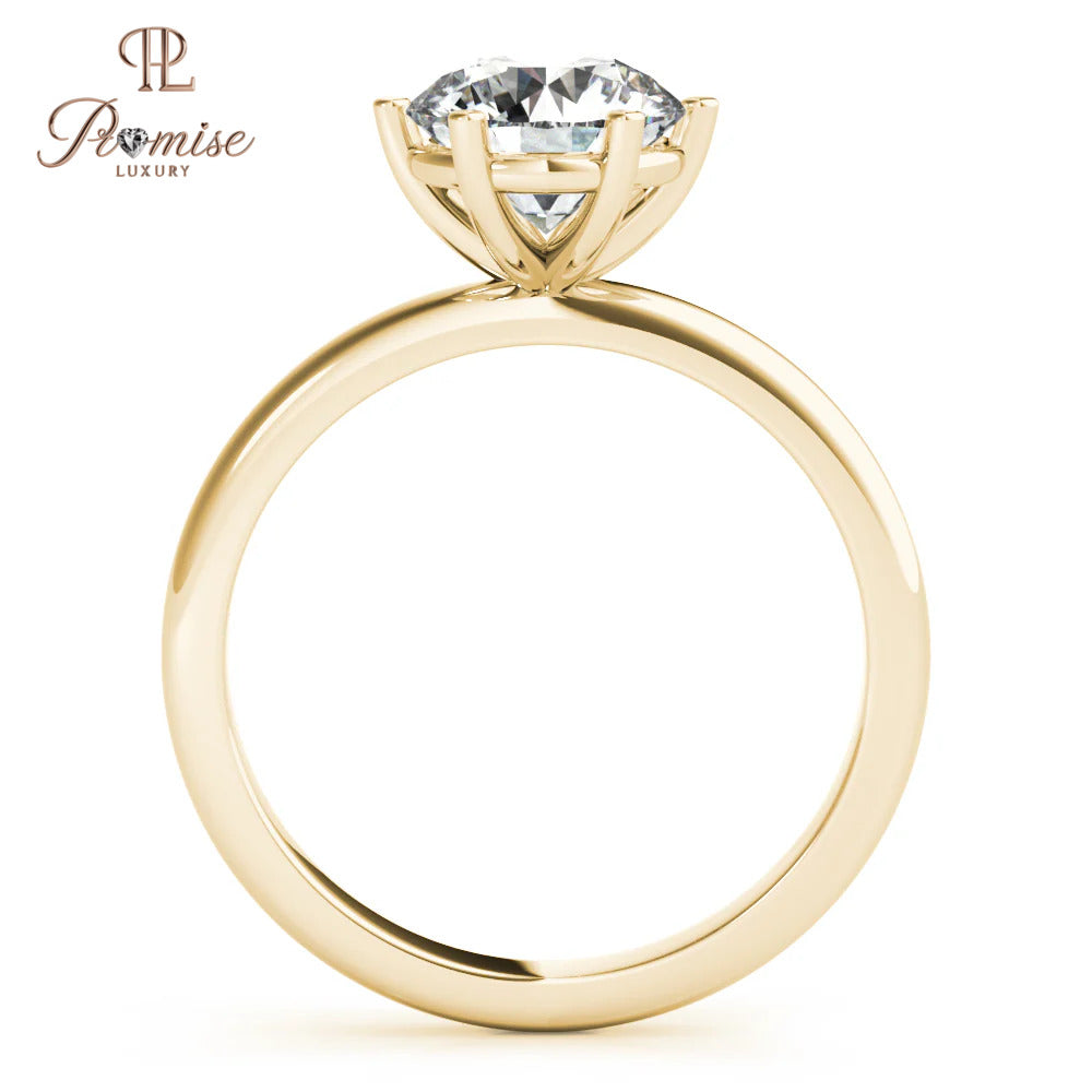 Round OffSet 6 Prong Diamond Engagement Ring in Gold
