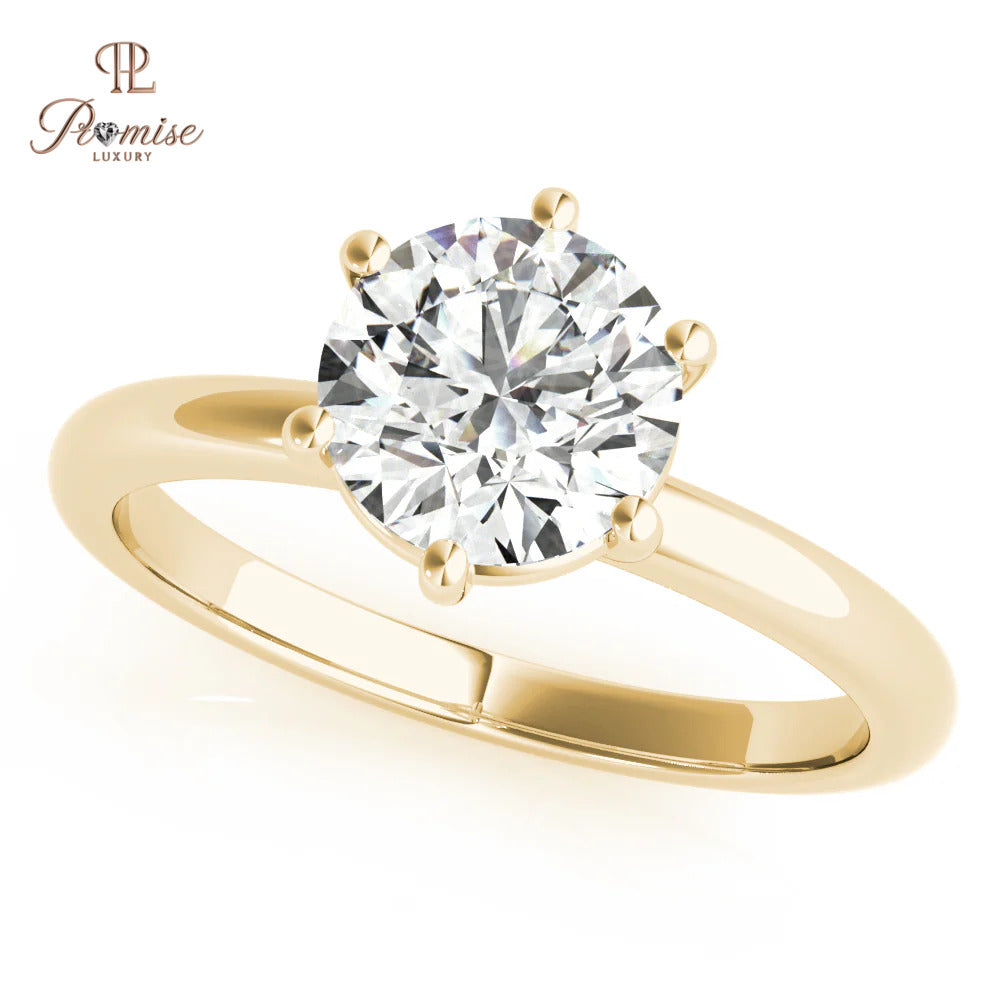 Classic 6 Prong Solitaire Engagement Ring - Antique Round Brilliant Cut Diamond Ring