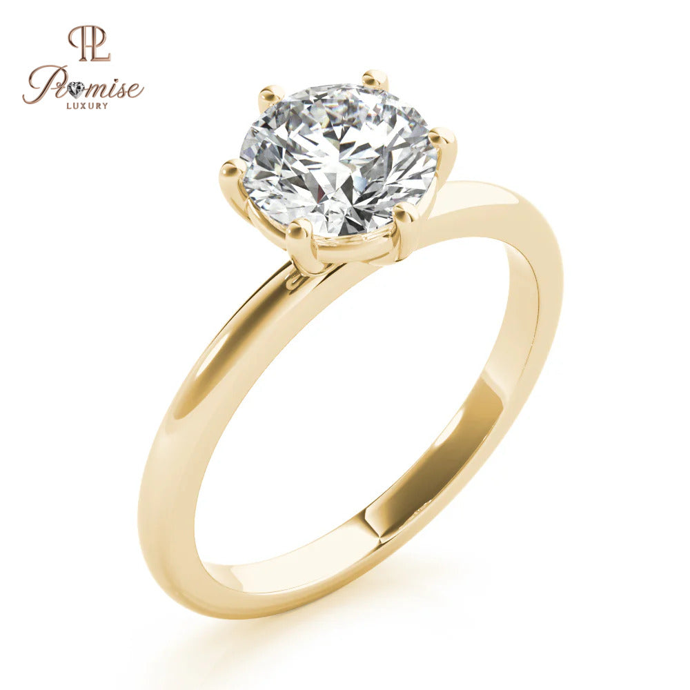 Classic 6 Prong Solitaire Engagement Ring - Antique Round Brilliant Cut Diamond Ring