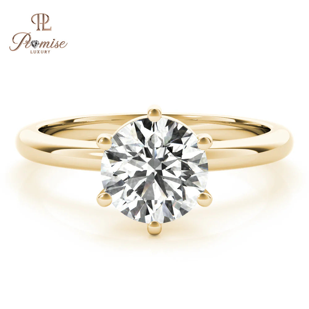 Classic 6 Prong Solitaire Engagement Ring - Antique Round Brilliant Cut Diamond Ring