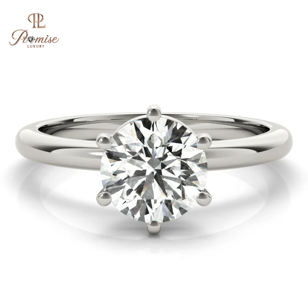 Classic 6 Prong Solitaire Engagement Ring - Antique Round Brilliant Cut Diamond Ring
