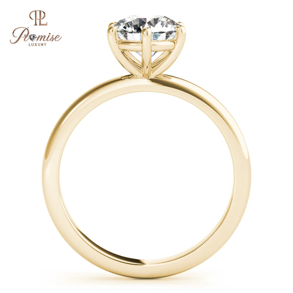 Classic 6 Prong Solitaire Engagement Ring - Antique Round Brilliant Cut Diamond Ring
