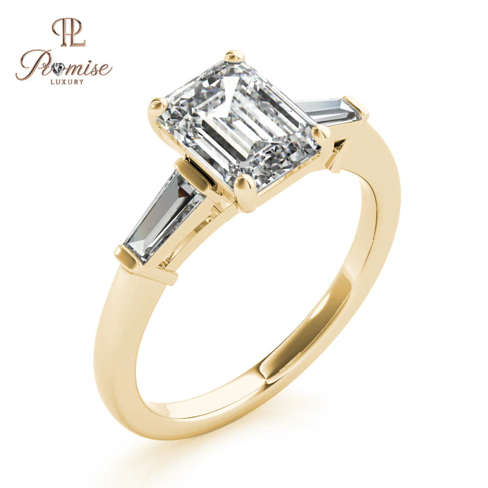 Emerald and Diamond Baguette Ring – Modern 14K Gold Engagement Ring
