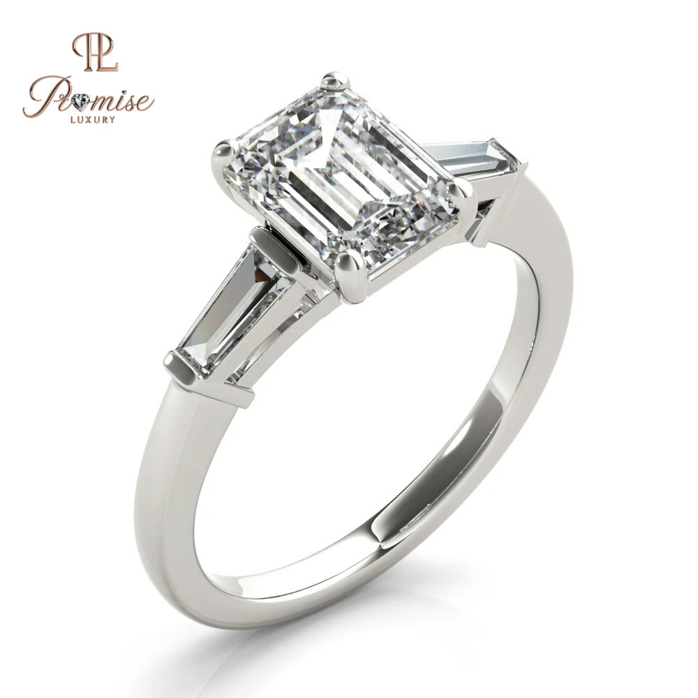 Emerald and Diamond Baguette Ring – Modern 14K Gold Engagement Ring