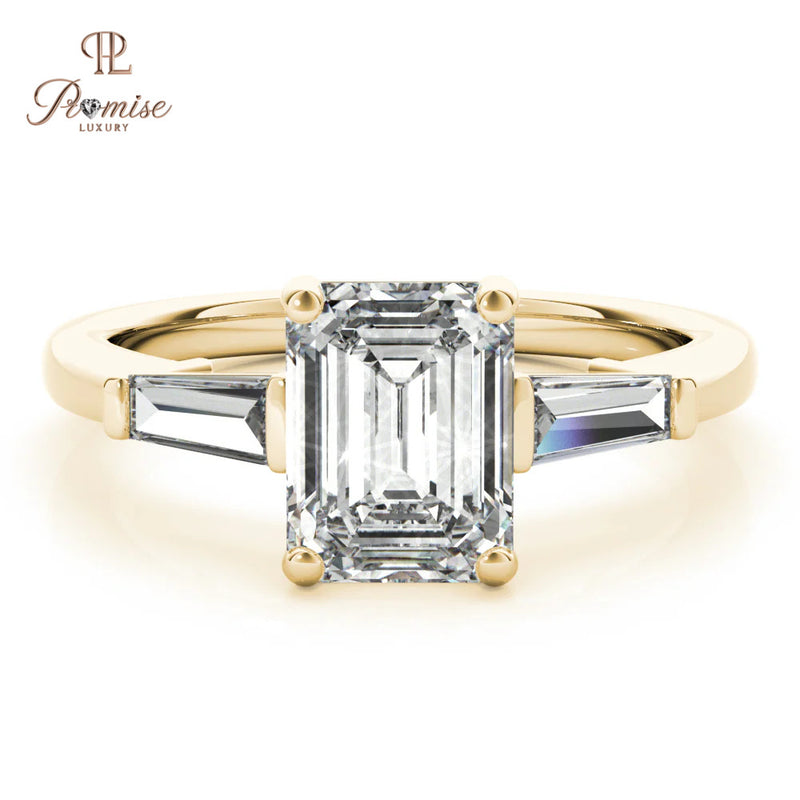 Emerald and Diamond Baguette Ring – Modern 14K Gold Engagement Ring