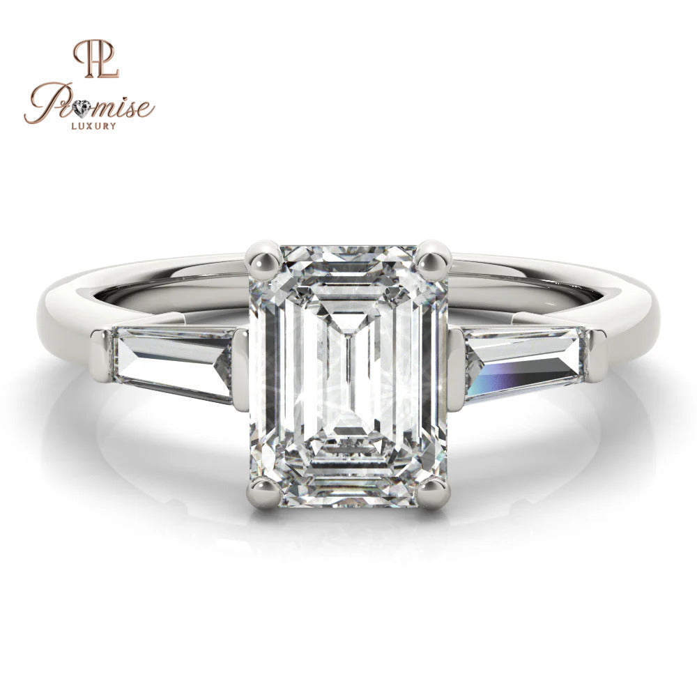 Emerald and Diamond Baguette Ring – Modern 14K Gold Engagement Ring