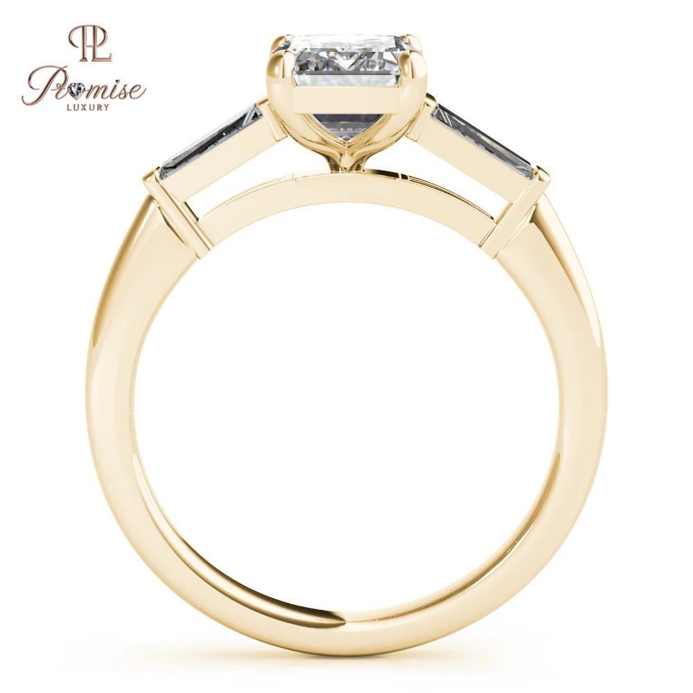 Emerald and Diamond Baguette Ring – Modern 14K Gold Engagement Ring