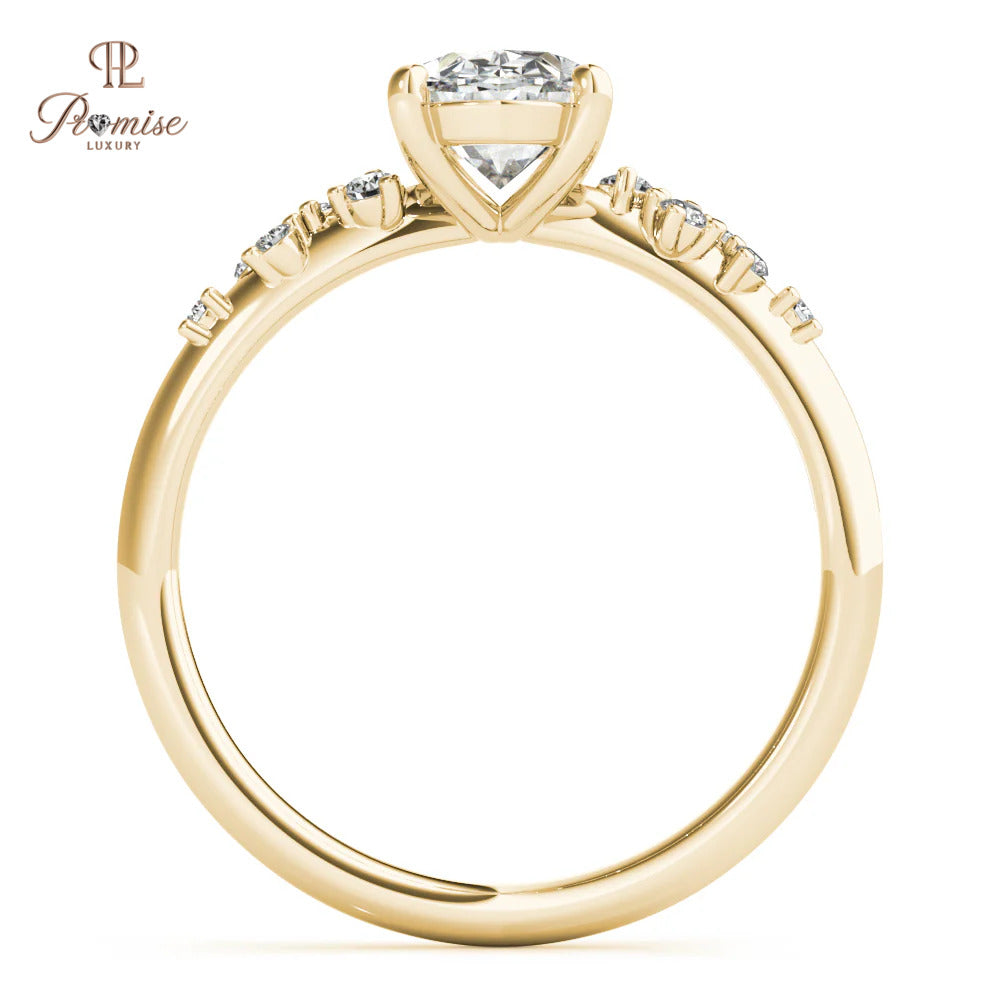 Oval Diamond Engagement Ring – Cluster Side Stone Bridal Ring for Women
