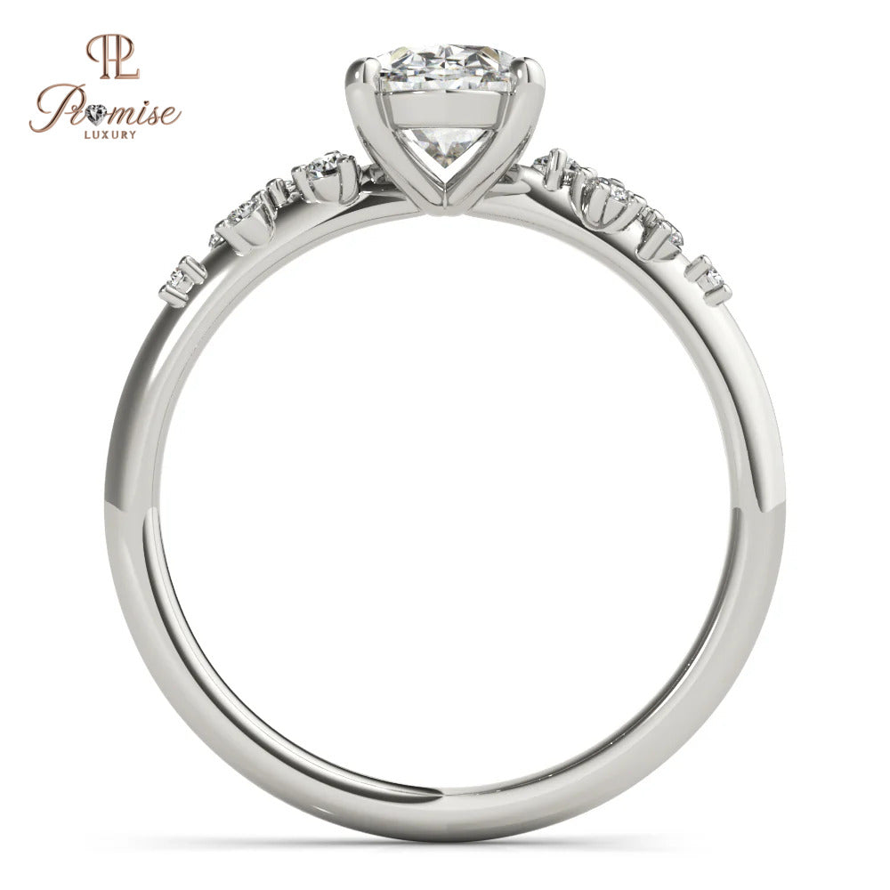 Oval Diamond Engagement Ring – Cluster Side Stone Bridal Ring for Women