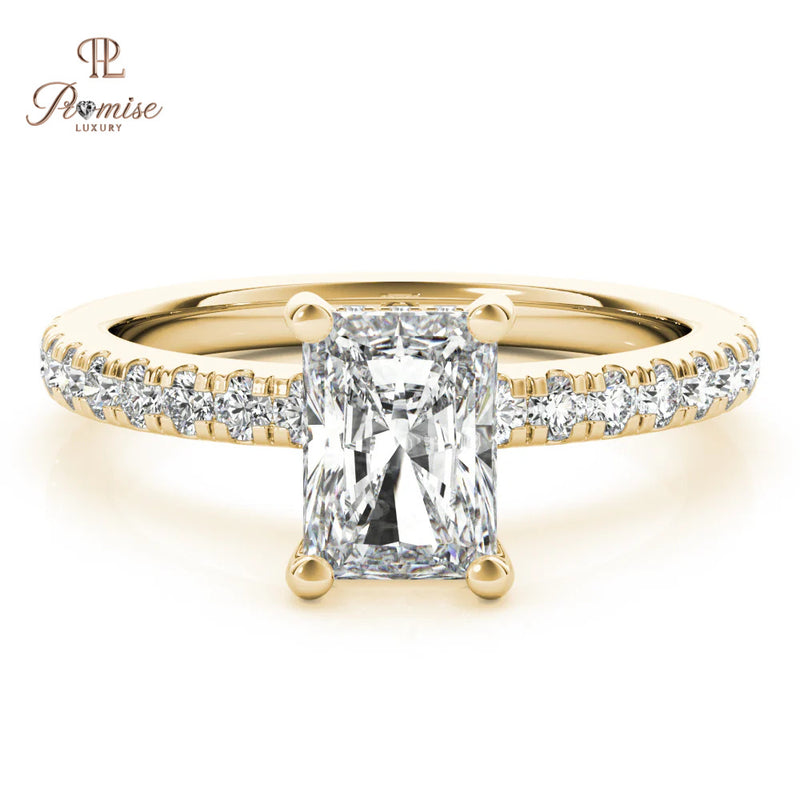 Unique Radiant Cut Hidden Halo Diamond Engagement Ring – Accent Diamond Wedding Ring