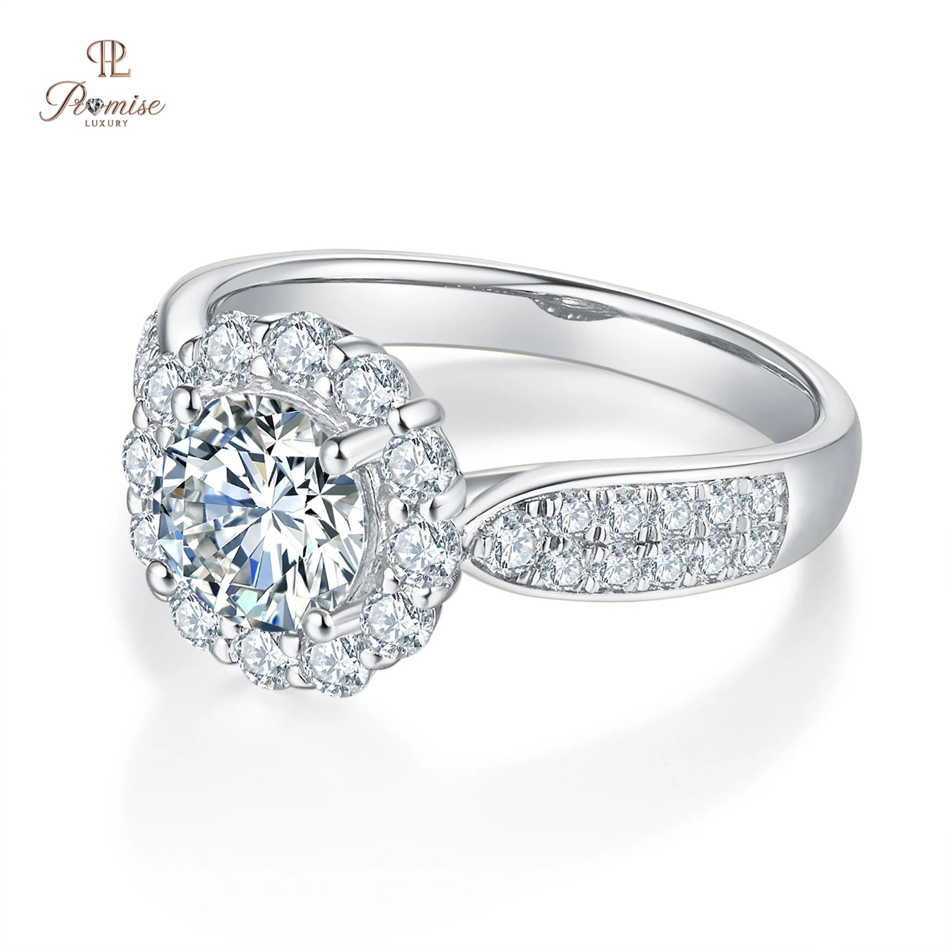 Fancy Round Cut Halo Lab Diamond Engagement Ring 14K Gold