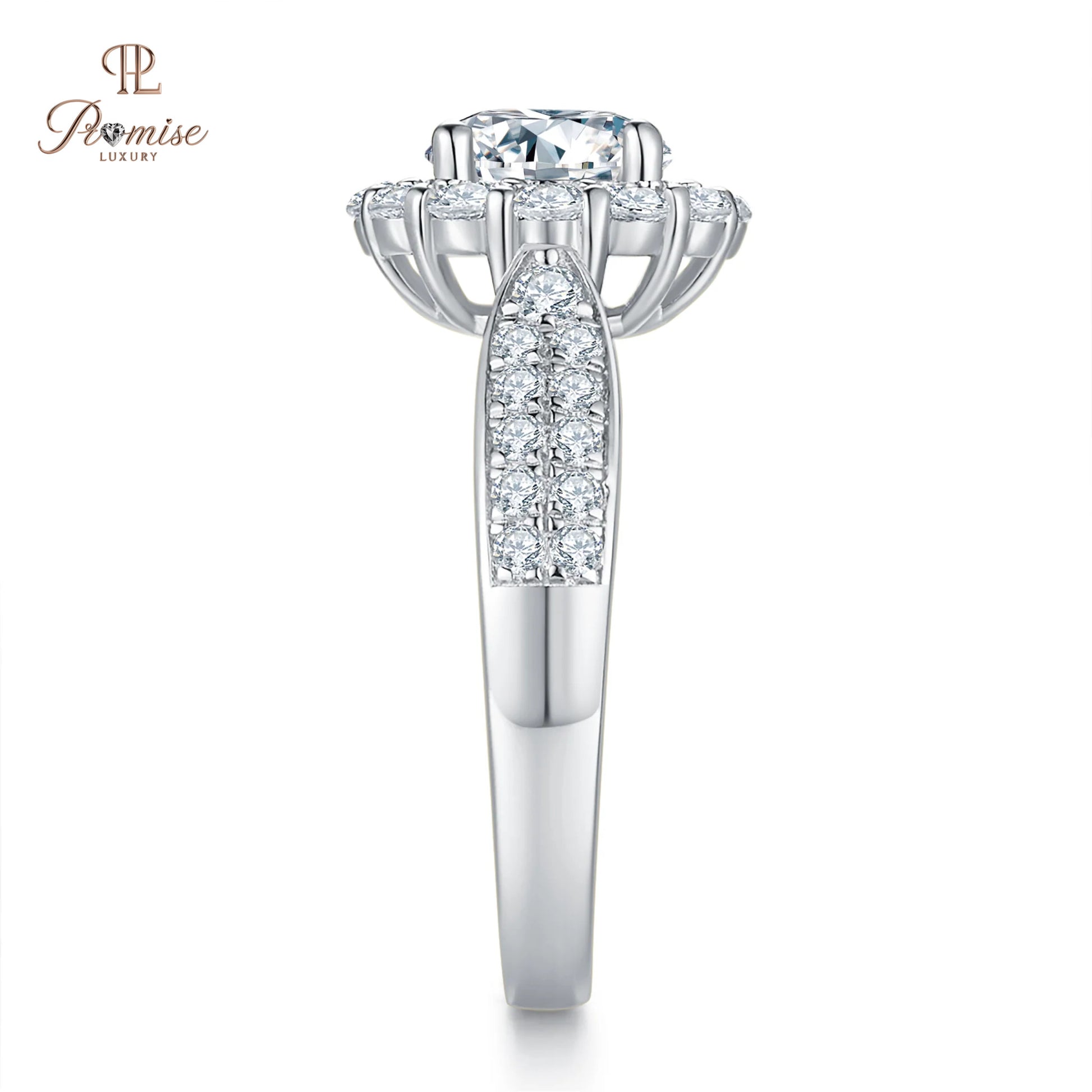 Fancy Round Cut Halo Lab Diamond Engagement Ring 14K Gold