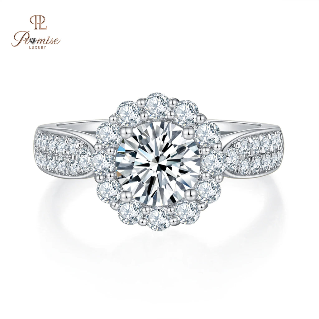 Fancy Round Cut Halo Lab Diamond Engagement Ring 14K Gold