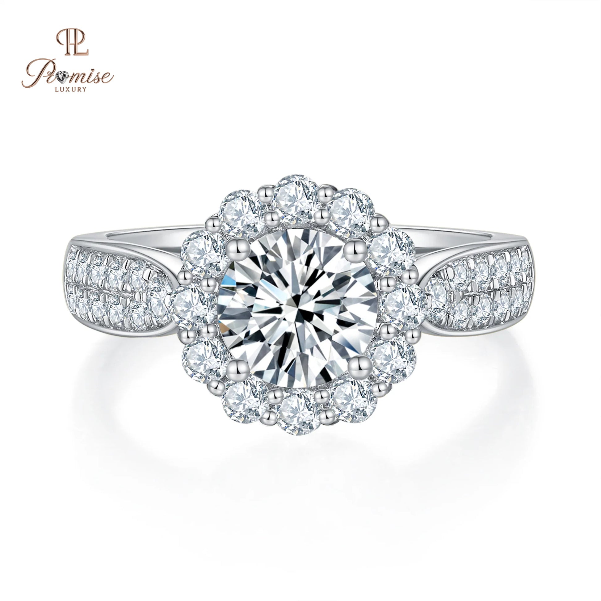 Fancy Round Cut Halo Lab Diamond Engagement Ring 14K Gold