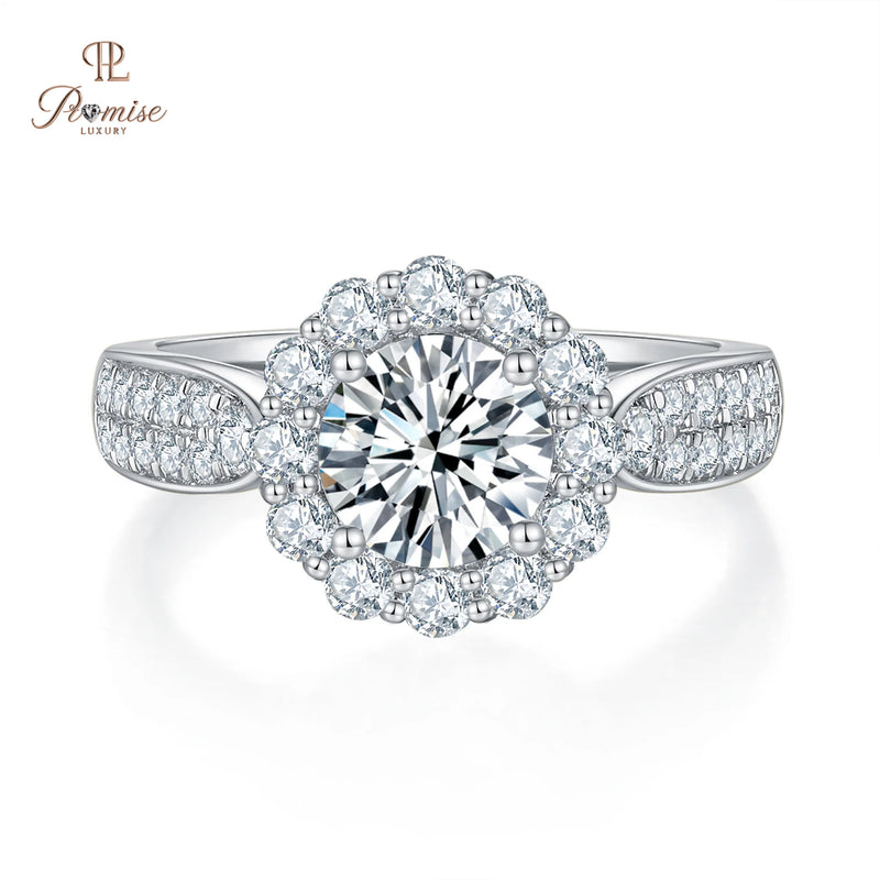 Fancy Round Cut Halo Lab Diamond Engagement Ring 14K Gold