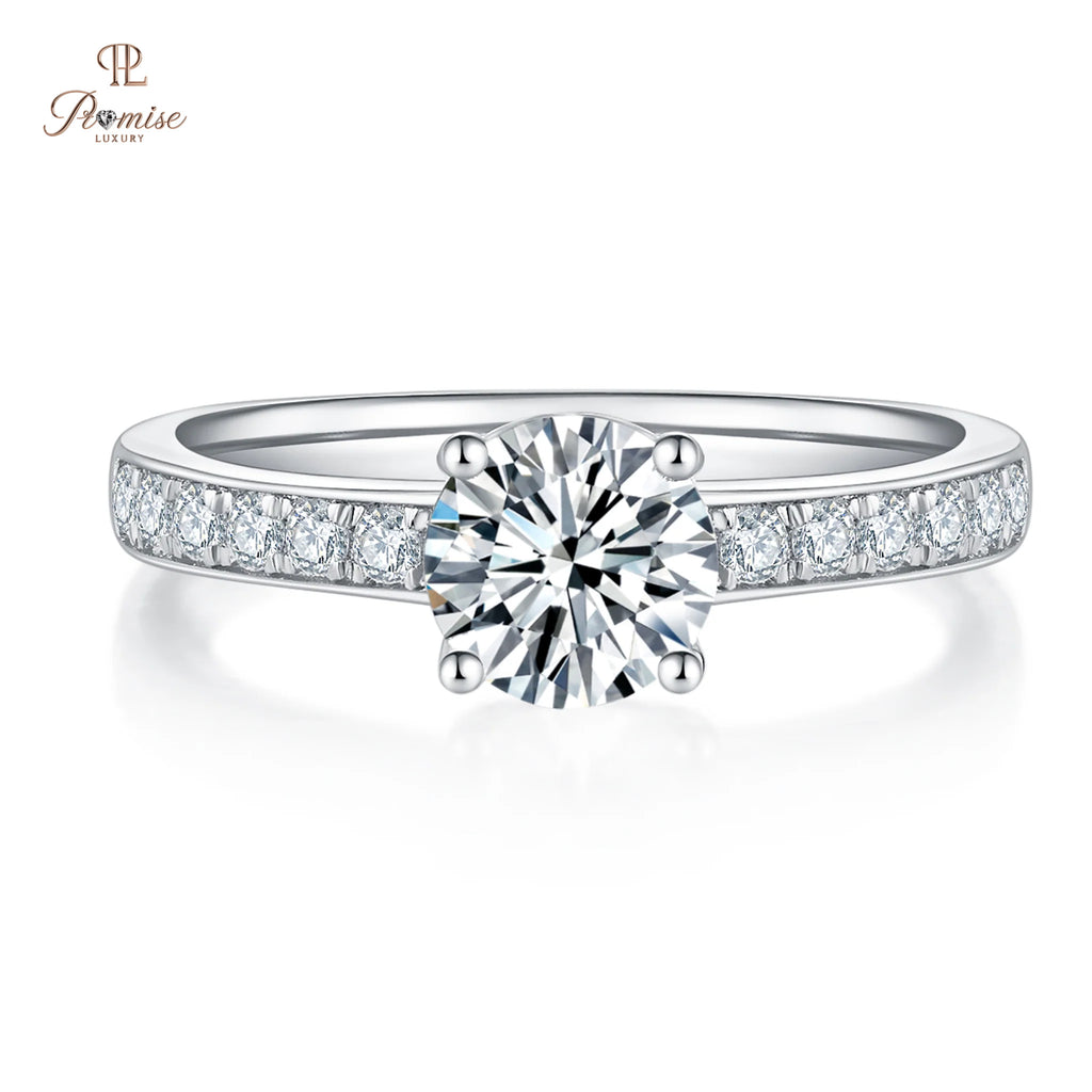 Round Cut Pave Diamond Engagement Ring - Classic Bridal Ring For Women