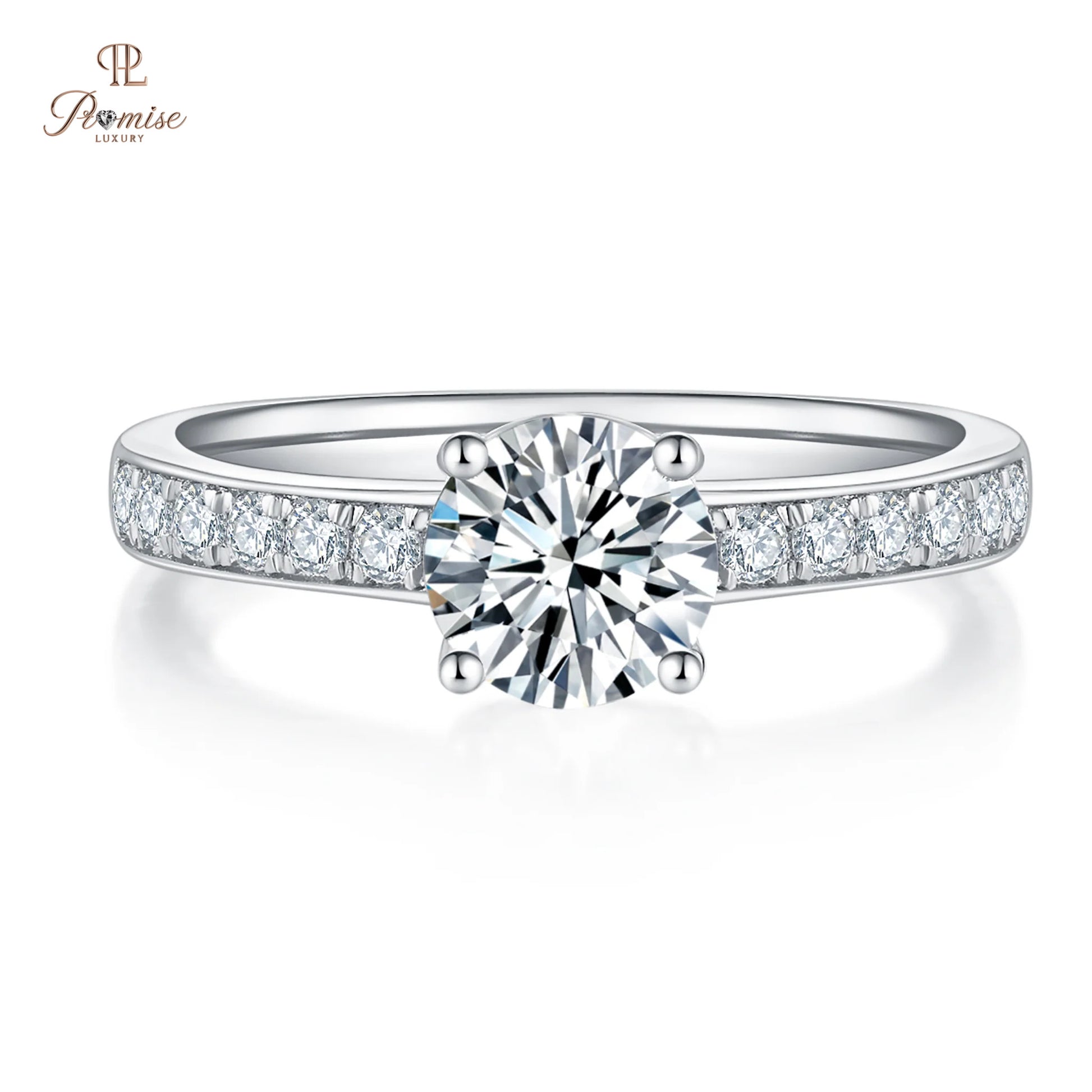 Round Cut Pave Diamond Engagement Ring - Classic Bridal Ring For Women