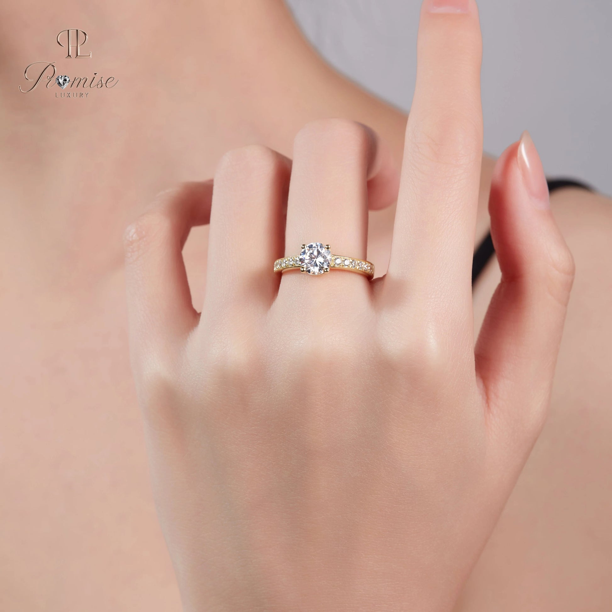Round Cut Pave Diamond Engagement Ring - Classic Bridal Ring For Women