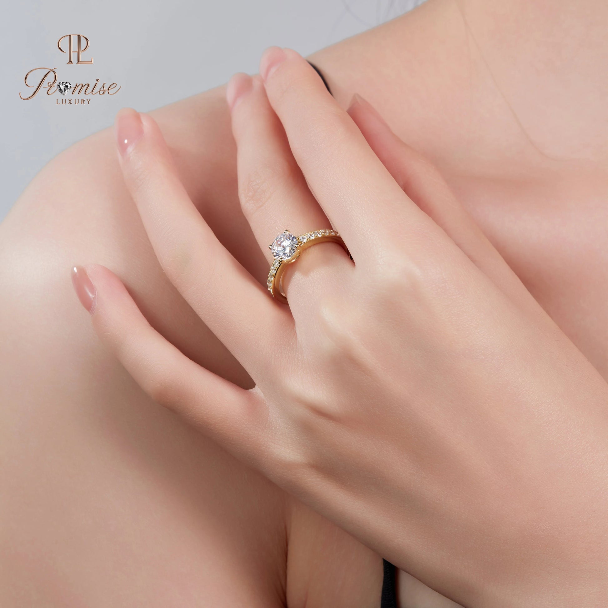 Round Cut Pave Diamond Engagement Ring - Classic Bridal Ring For Women