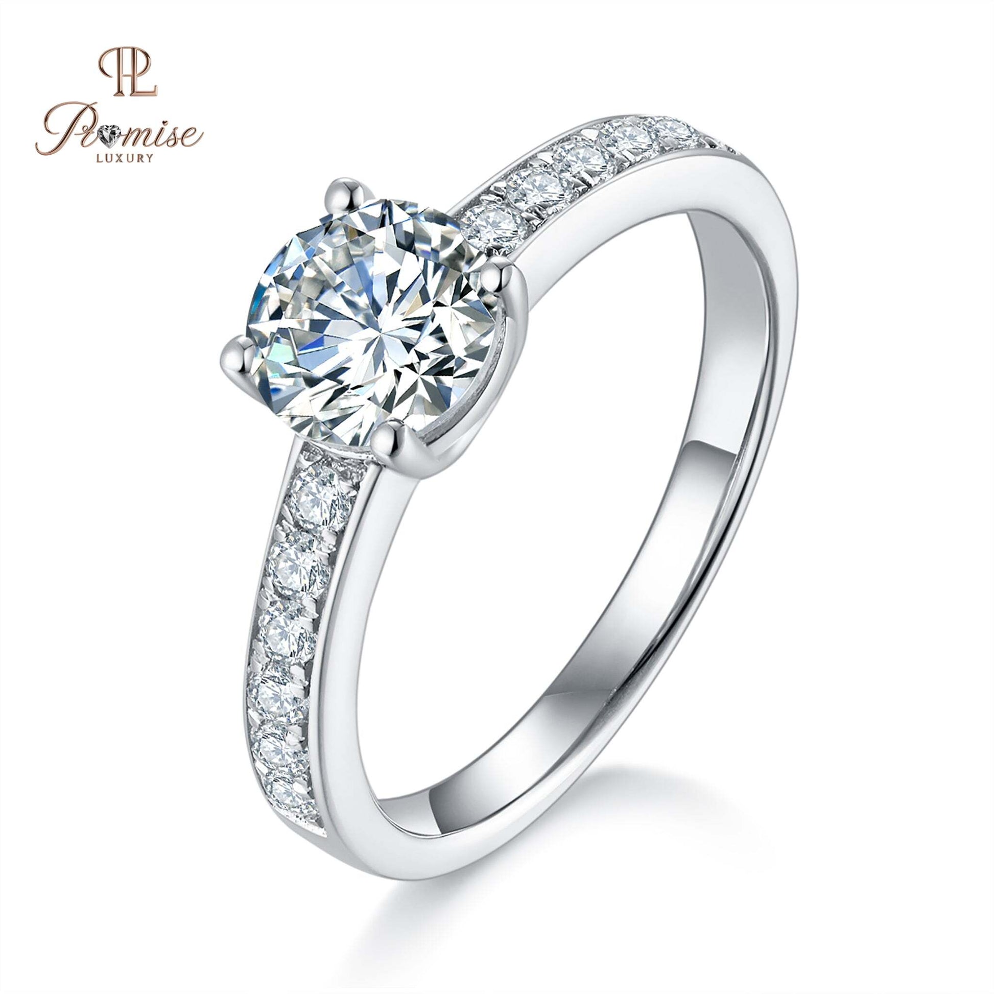 Round Cut Pave Diamond Engagement Ring - Classic Bridal Ring For Women