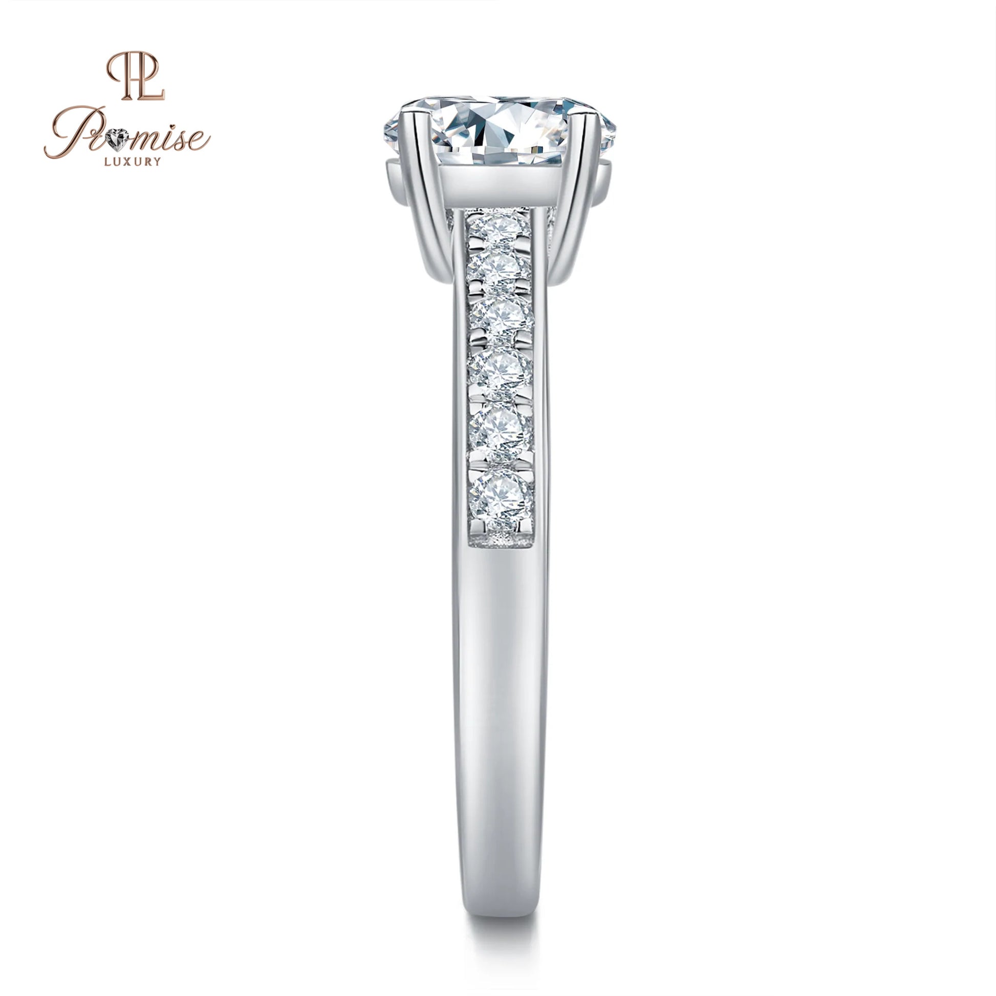 Round Cut Pave Diamond Engagement Ring - Classic Bridal Ring For Women