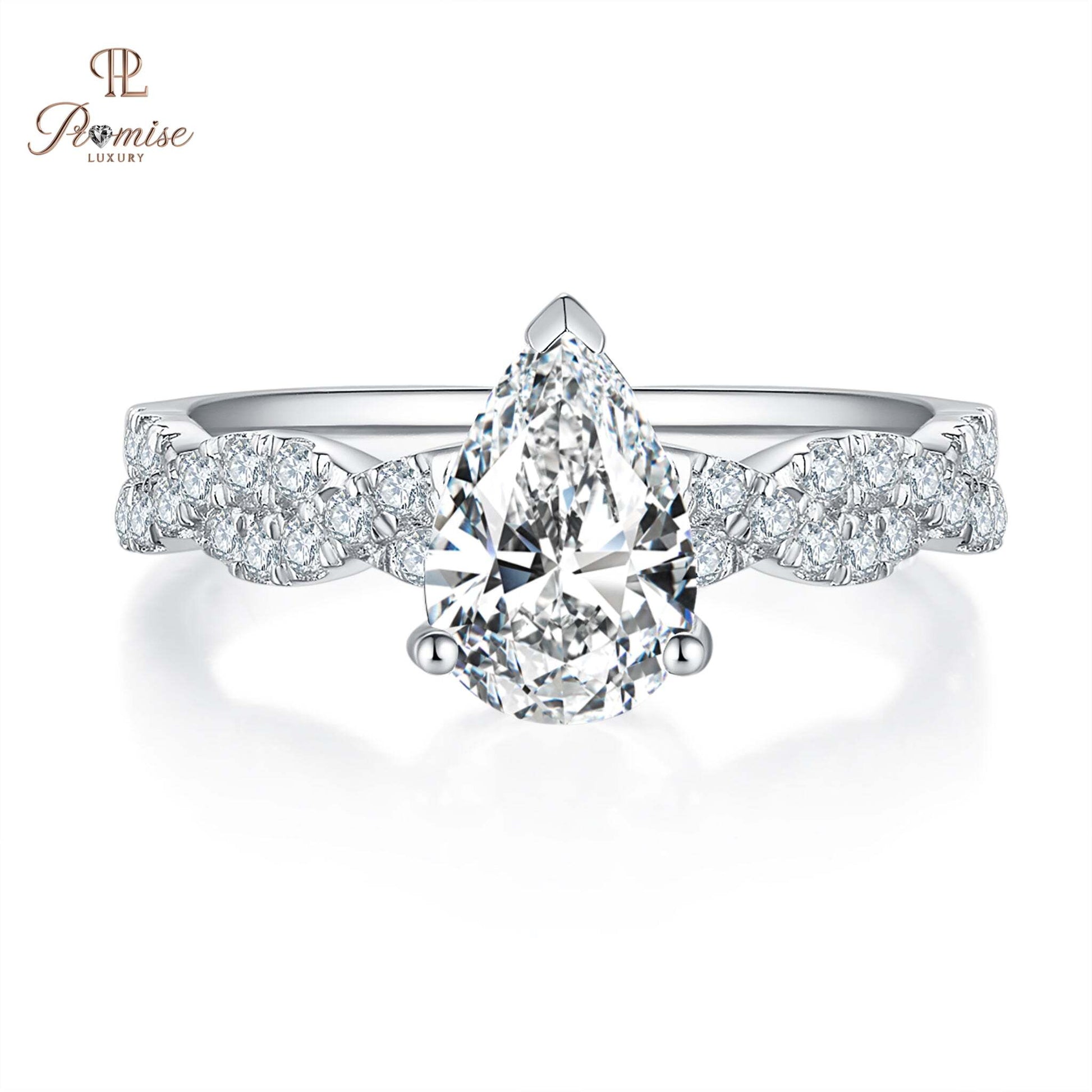Twisted Pave Pear Diamond Engagement Ring - Unique Fine Jewelry Gift