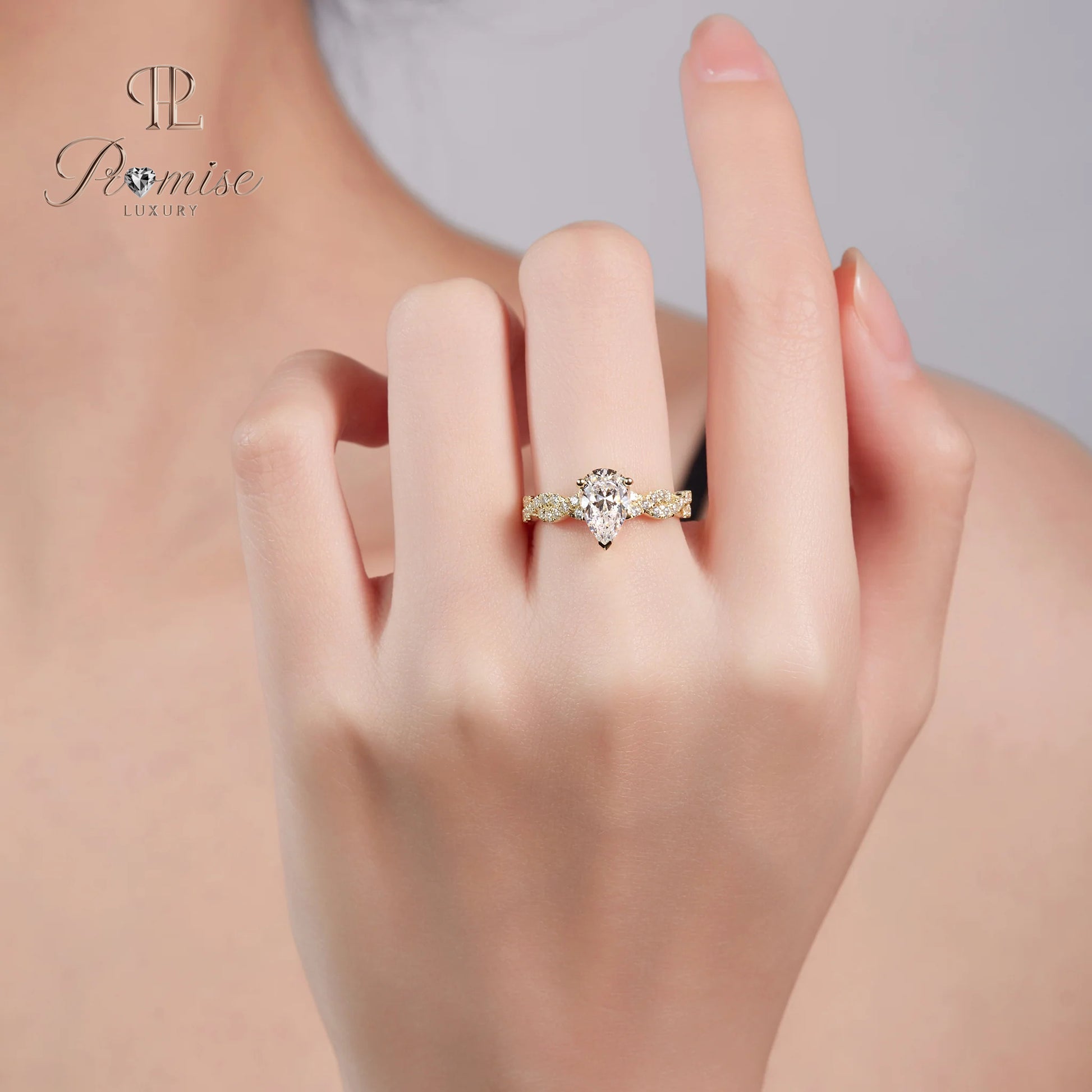Twisted Pave Pear Diamond Engagement Ring - Unique Fine Jewelry Gift